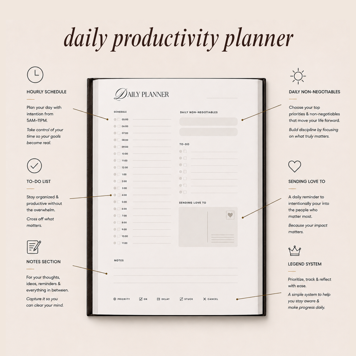 Undated Daily Planner + Gratitude Journal